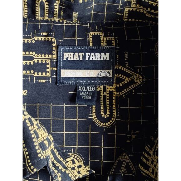 Vintage ‘90s Phat Farm OG Classic Navy/Maize Button Down Shirt Adult Size XXL - Picture 2 of 7